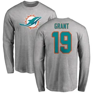 Men's Jakeem Grant Miami Dolphins Name & Number Logo Long Sleeve T-Shirt - Ash